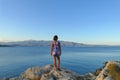 A woman admires the panorama from the fortress of Monemvasia Royalty Free Stock Photo