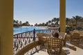 Woman admires the view from the terrace