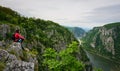 Woman admiring the view above the Danube river, Romania Royalty Free Stock Photo