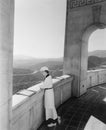 Woman admiring view from observatory Hollywood California USA