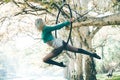 Woman aerial hoop dance in forest Royalty Free Stock Photo