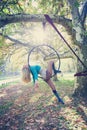 Woman aerial hoop dance in forest Royalty Free Stock Photo