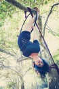 Woman aerial hoop dance in forest Royalty Free Stock Photo