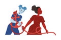 Woman Aggressor Pulling Rope with Victim Holding Anchor Vector Illustration