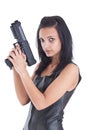 Woman is aiming a handgun Royalty Free Stock Photo