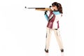 Woman aiming a pneumatic air rifle