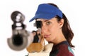 Woman aiming a pneumatic air rifle