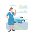 Woman air hostess flat color vector detailed character