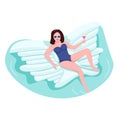 Woman on air mattress flat color vector faceless character