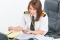 Woman airline pilot at the office Royalty Free Stock Photo