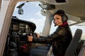 Woman in airplane cockpit