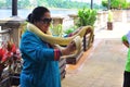 A woman with albino snake