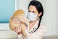 Woman is allergic to cat.Concept of allergies to cats Royalty Free Stock Photo