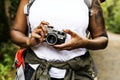 Woman with an analog camera