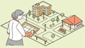Woman Analyzing City Map on Tablet, Urban Planning Navigation, vector design Generative AI Royalty Free Stock Photo