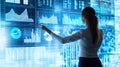 Woman Analyzing Data on Futuristic Digital Screen Royalty Free Stock Photo