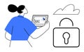 Woman Analyzing Data on Tablet with Cloud and Lock Icon Representing Digital Security Royalty Free Stock Photo