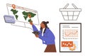 Woman Analyzing Global Data with Maps, Charts, and Digital Tools for Strategic Decision-Making Royalty Free Stock Photo