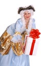 Woman in ancient dress with gift box Royalty Free Stock Photo