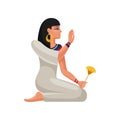 Woman of ancient Egypt. Cartoon female character in traditional dress and accessories. Flat vector design