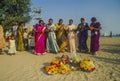 Woman from Andhra revolve to the puja material and worship with devotional songs on the time of Gauri Ganpati immersion festival
