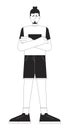 Woman angry arms crossed black and white cartoon flat illustration