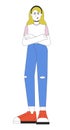 Woman angry arms crossed line cartoon flat illustration