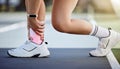 Woman, ankle pain and fitness injury during healthy fitness workout or sport lifestyle training in park. Medical