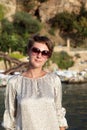 Woman at Antalya harbor Royalty Free Stock Photo