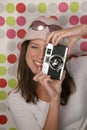 Woman with antique camera Royalty Free Stock Photo