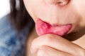 Woman with aphthous stomatitis Royalty Free Stock Photo