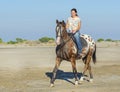 Woman and appaloosa horse Royalty Free Stock Photo