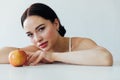 woman with apple ripe healthy vitamins food