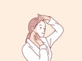 Woman apply facial mask cream on face simple with brush korean style illustration