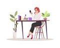 Woman apply makeup semi flat RGB color vector illustration