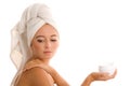 Woman applying body cream Royalty Free Stock Photo