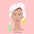 Woman cleansing face.