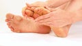 Woman applying cream on her foot and shows sole with Dry skin, plantar callosity