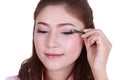 Woman applying eyeshadow powder Royalty Free Stock Photo