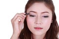 Woman applying eyeshadow powder Royalty Free Stock Photo