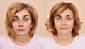 Woman before and after applying make-up and hairstyling Royalty Free Stock Photo