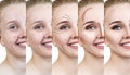 Woman applying makeup step by step.
