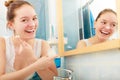 Woman applying moisturizing skin cream. Skincare. Royalty Free Stock Photo