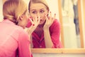 Woman applying moisturizing skin cream. Skincare Royalty Free Stock Photo