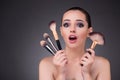 The woman applying shadows in beauty concept Royalty Free Stock Photo