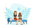 Woman at Appointment with Psychologist Sitting on Couch with Bend Head and Crying Vector Illustration Royalty Free Stock Photo