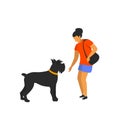 Woman approaching getting acquainted with unfamiliar dog Royalty Free Stock Photo