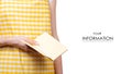 Woman in apron in hands notebook recipes pattern Royalty Free Stock Photo