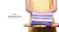 Woman in apron ironing board with towels laundry clothes pattern Royalty Free Stock Photo