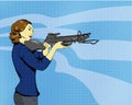 Woman with arbalest. Vector illustration in comics retro pop art style Royalty Free Stock Photo